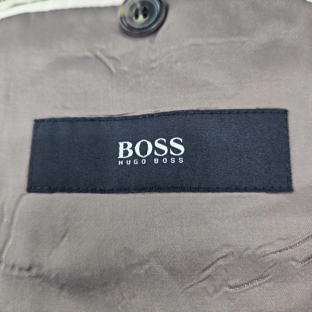 Hugo Boss Men‎ Blazer 46R Brown Polyester Wool Geometric The Jam Sharp Business
